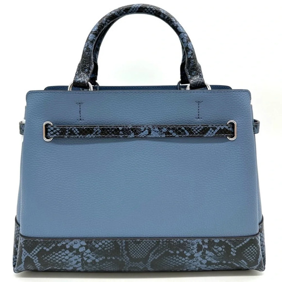 Michael Kors Large Reed Leather Belted Satchel Crossbody Bag Blue Snakeskin - Picture 5 of 12